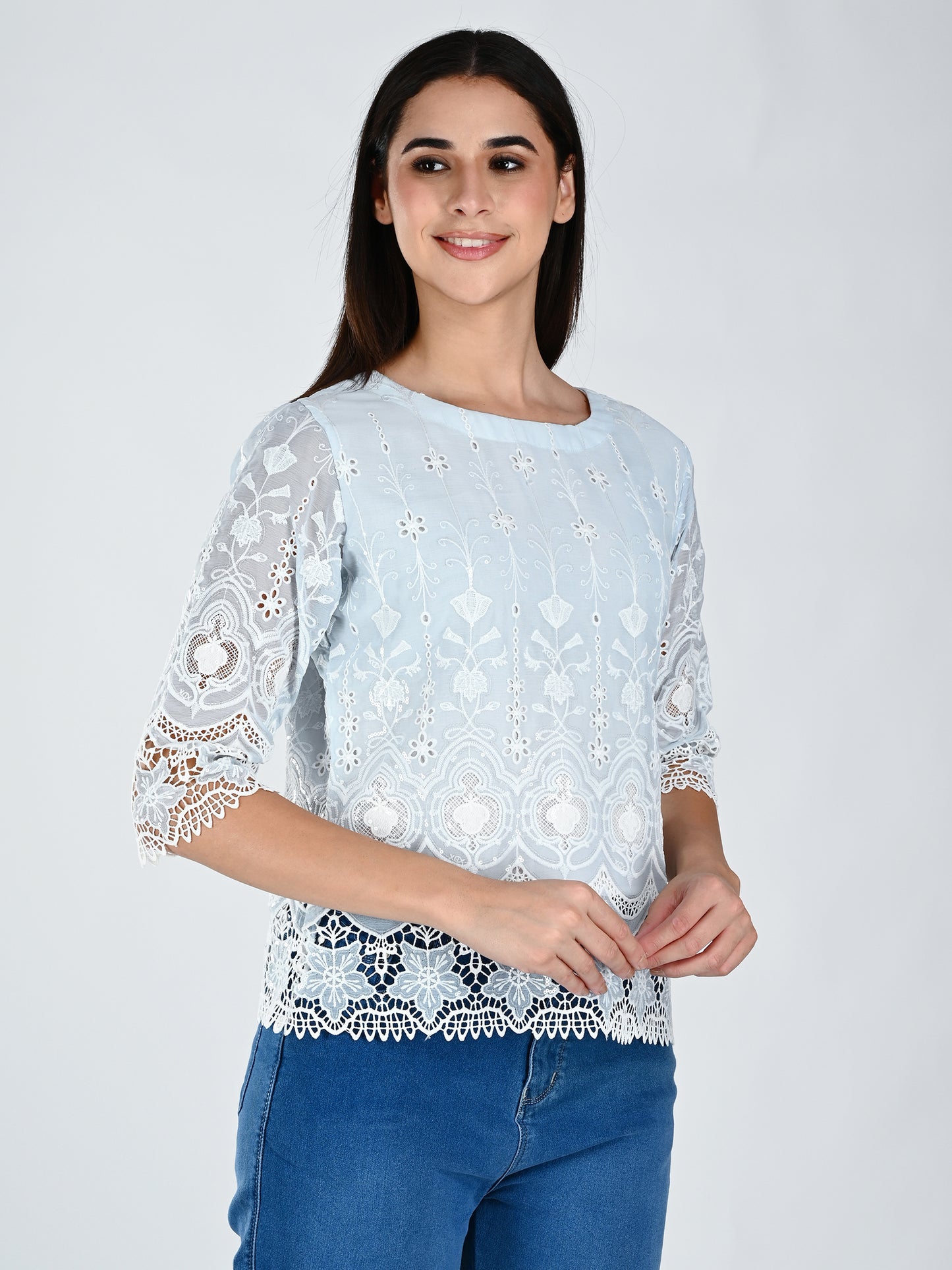 Albion Women Elegant Sky  Thread Work Top,
