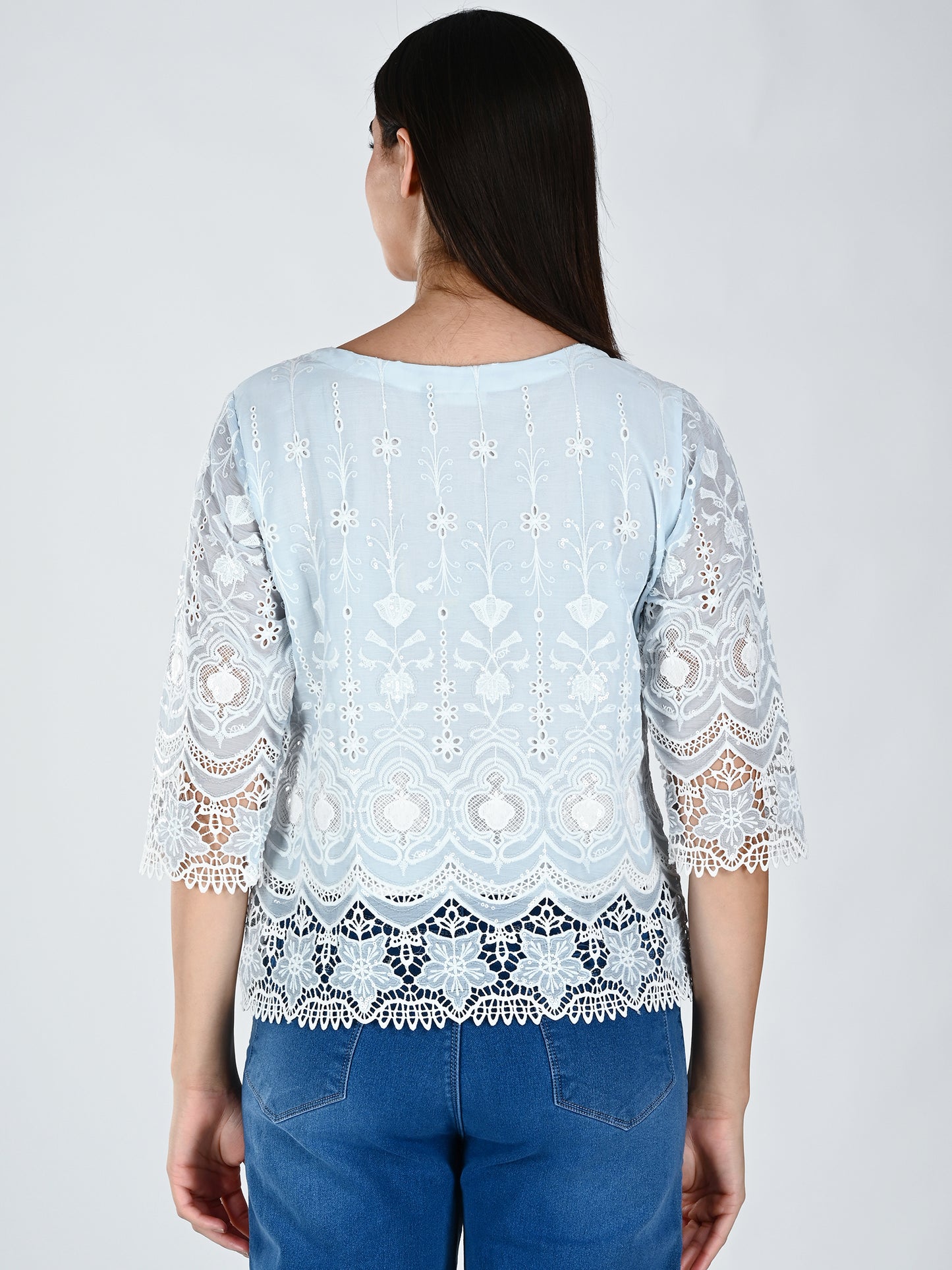 Albion Women Elegant Sky  Thread Work Top,