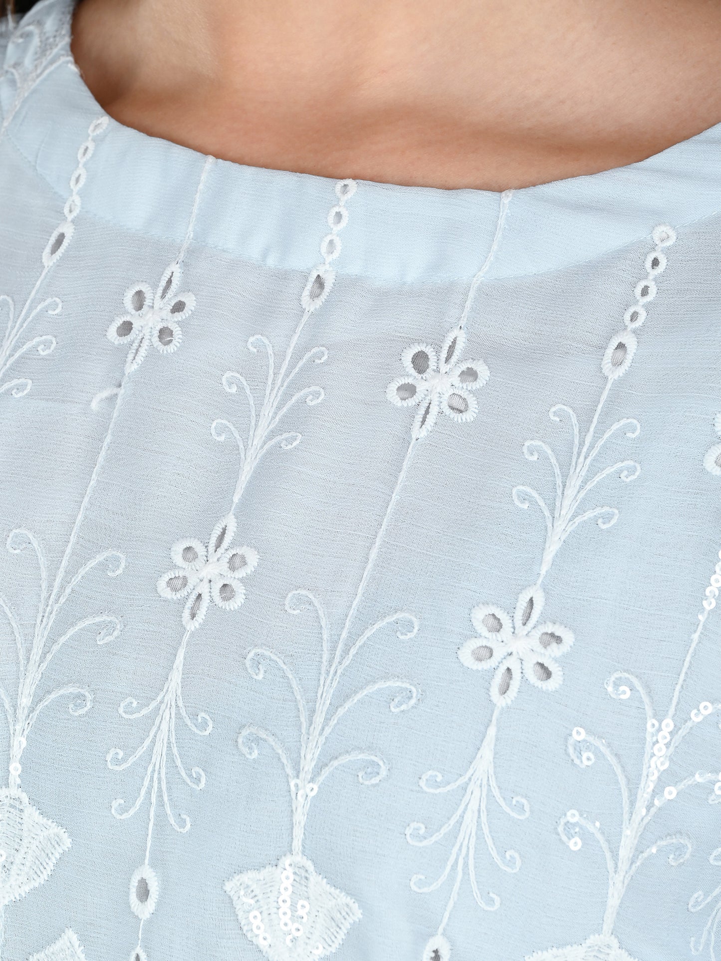 Albion Women Elegant Sky  Thread Work Top,
