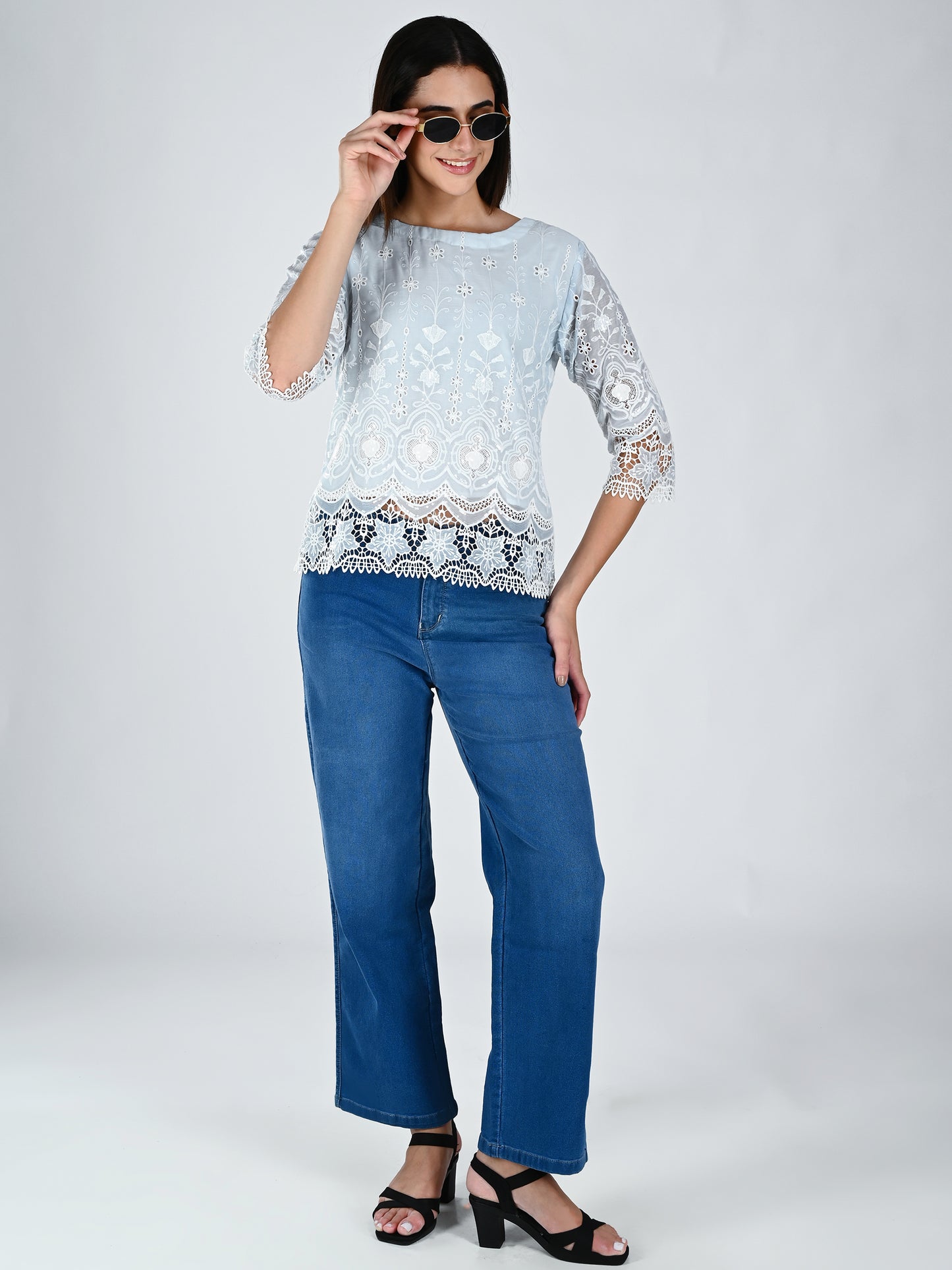 Albion Women Elegant Sky  Thread Work Top,