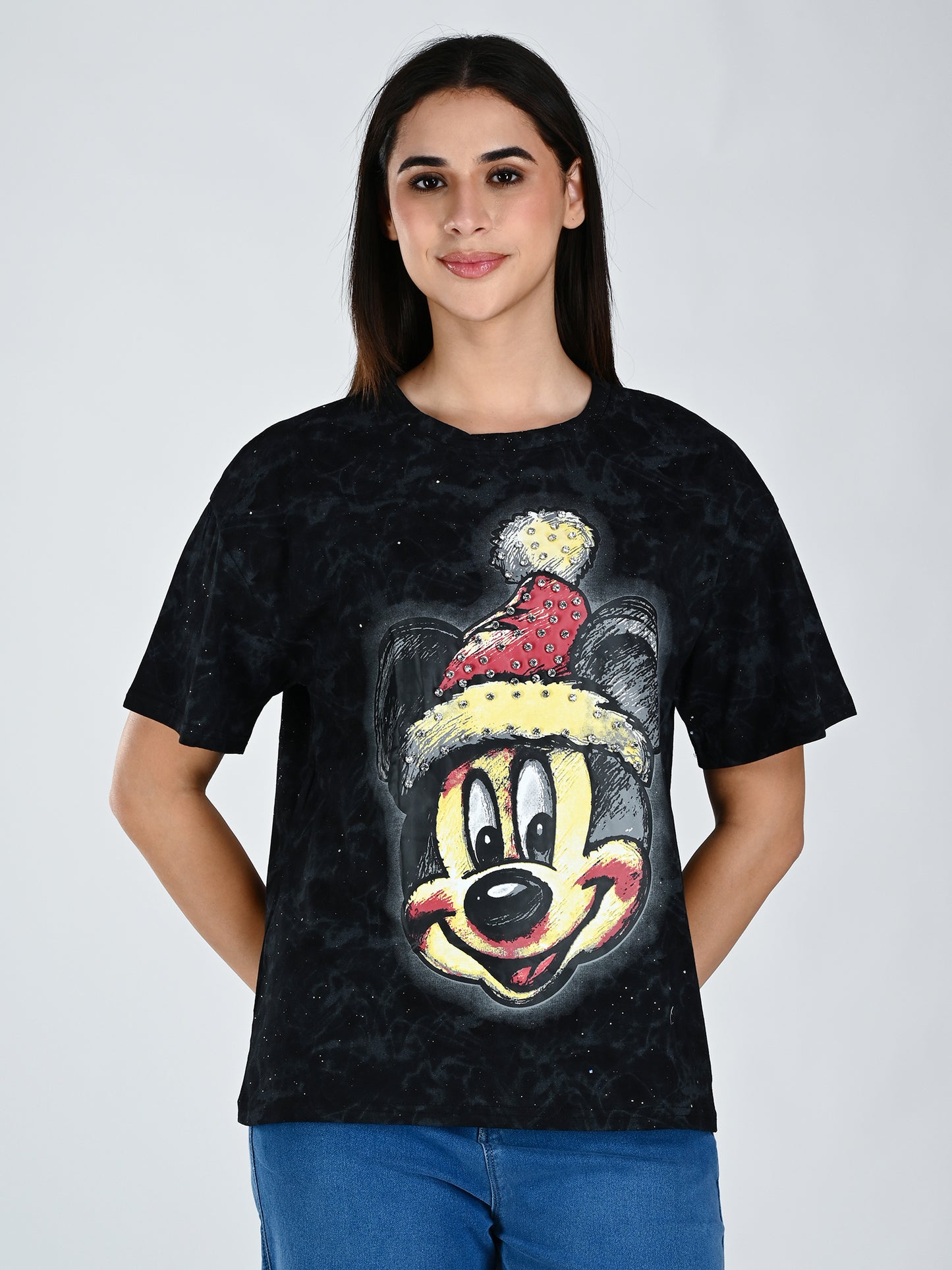 Albion Women Black Vibe Printed Casual Tee