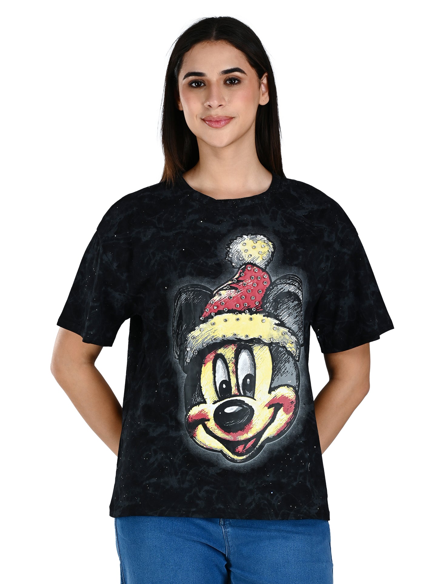 Albion Women Black Vibe Printed Casual Tee