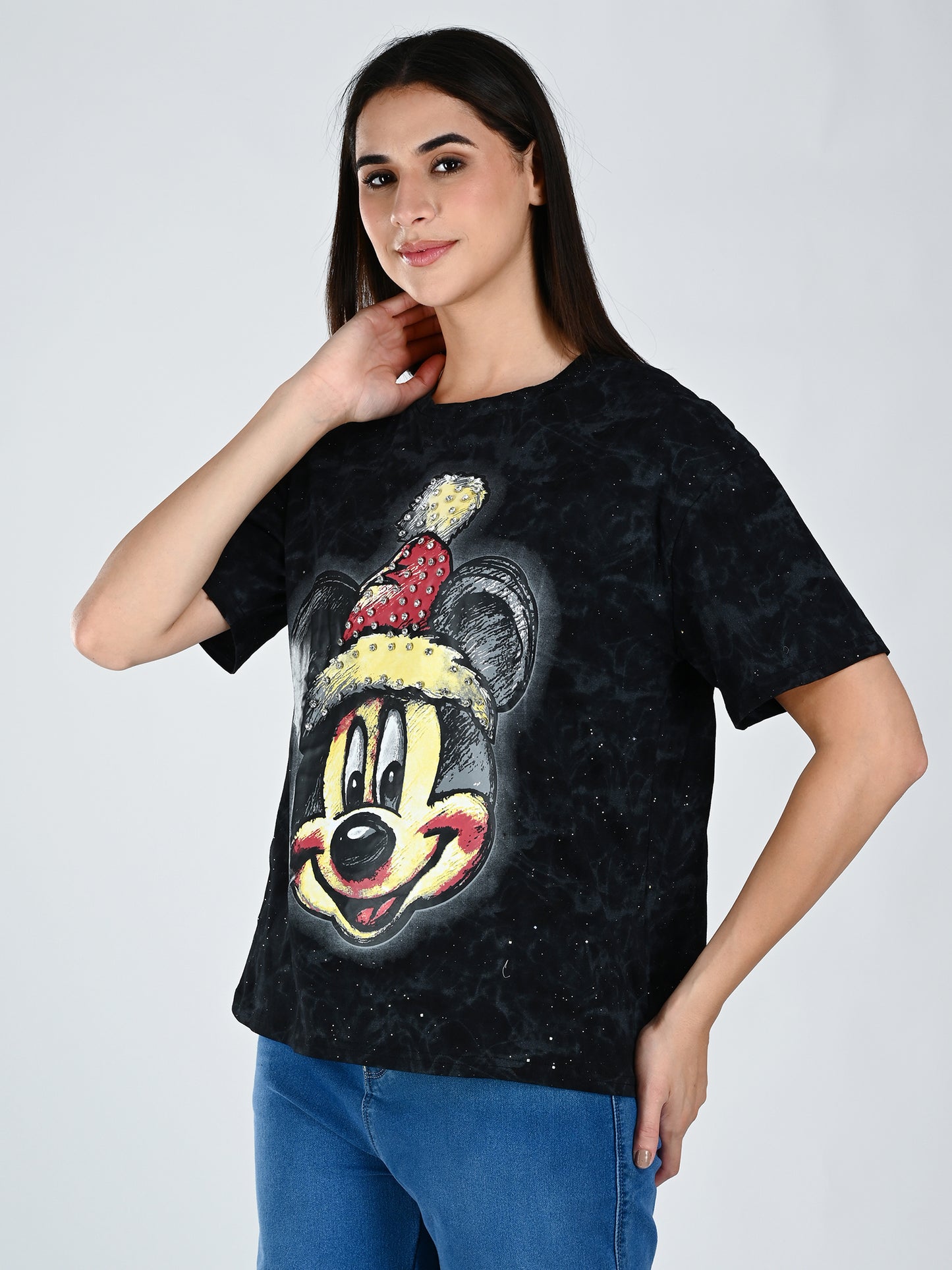 Albion Women Black Vibe Printed Casual Tee