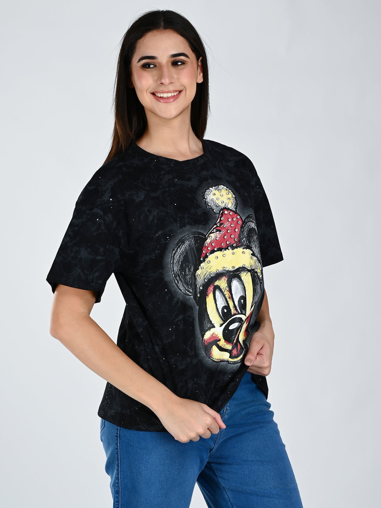 Albion Women Black Vibe Printed Casual Tee