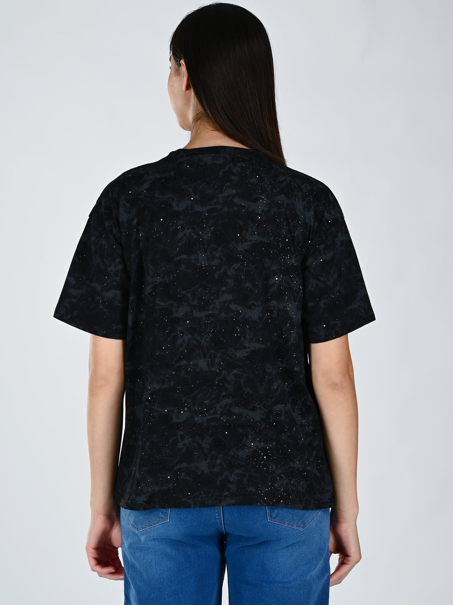 Albion Women Black Vibe Printed Casual Tee
