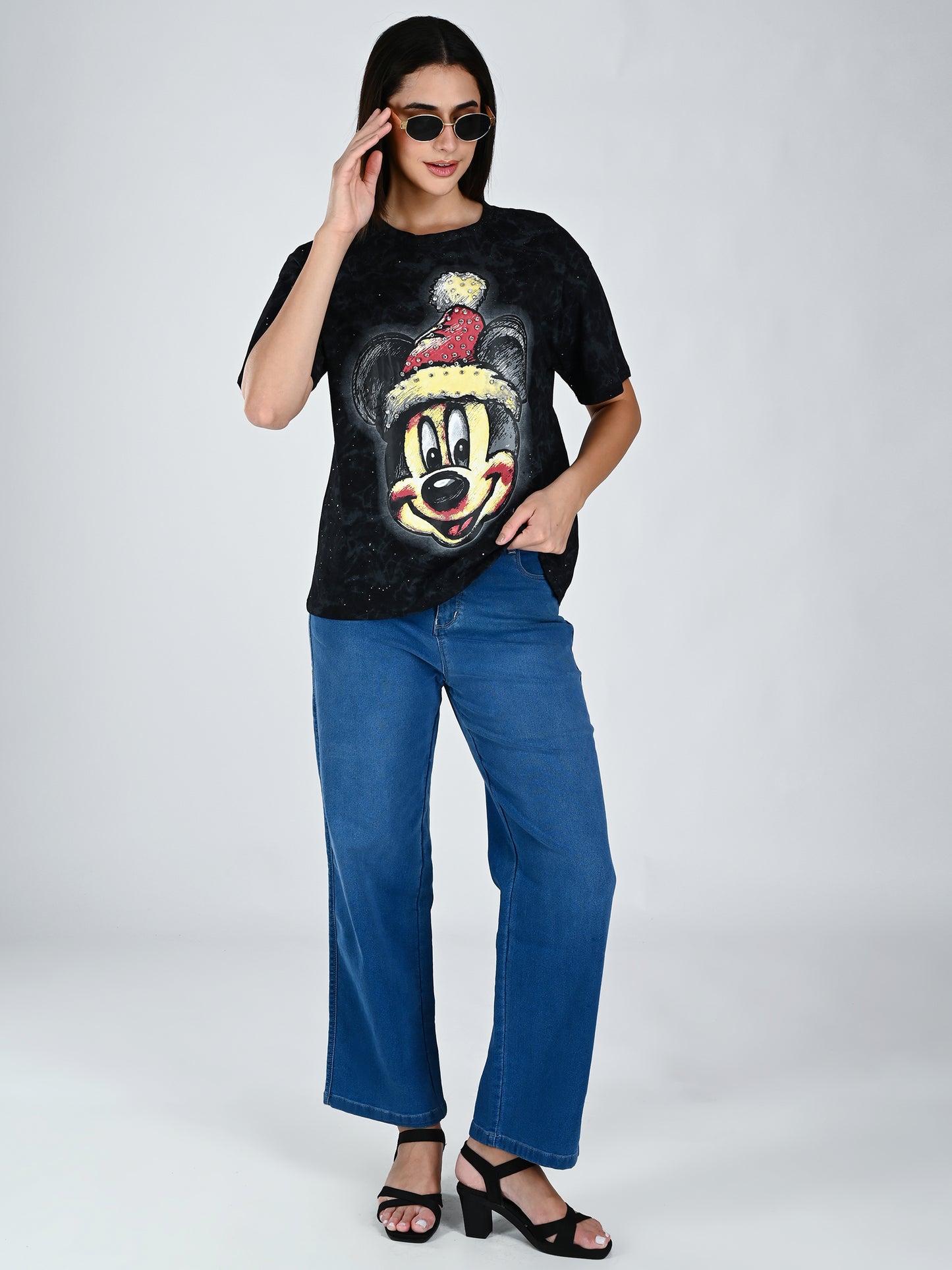 Albion Women Black Vibe Printed Casual Tee