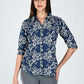 Albion Women Dark Blue Bloom Embroidered Shirt