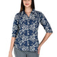 Albion Women Dark Blue Bloom Embroidered Shirt