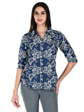 Albion Women Dark Blue Bloom Embroidered Shirt