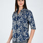 Albion Women Dark Blue Bloom Embroidered Shirt
