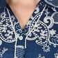 Albion Women Dark Blue Bloom Embroidered Shirt