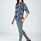 Albion Women Dark Blue Bloom Embroidered Shirt