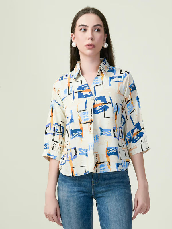 Albion Premium Ladies Oil Blue Top Elegant Stylish Casual Top for Daily & Office Wear