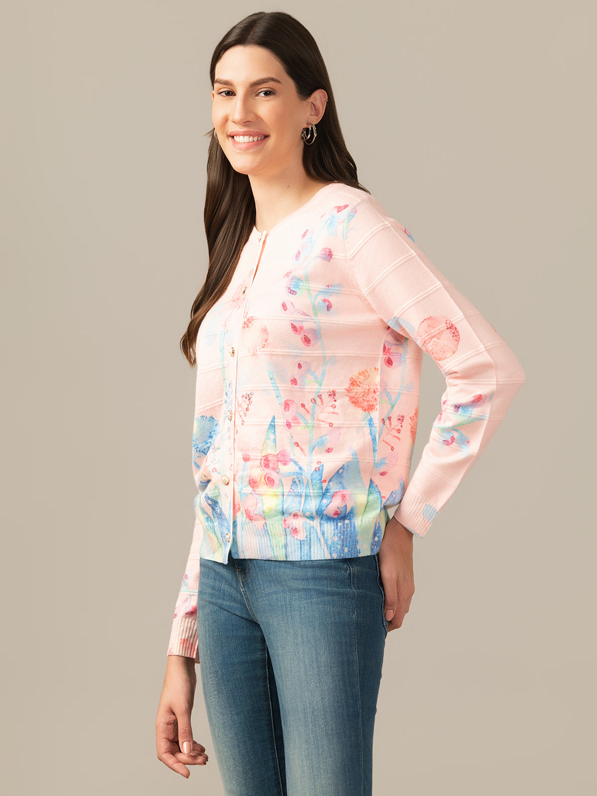 Albion Women Woolen Cardigan for Winter | Cozy Soft Knitwear  off peach