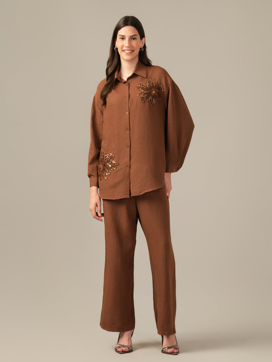 ladies chicago brown  cord- set