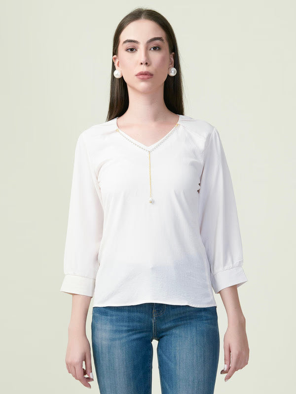 Albion Premium Ladies Oil Cream Top Elegant Casual Top for Daily & Office Wear