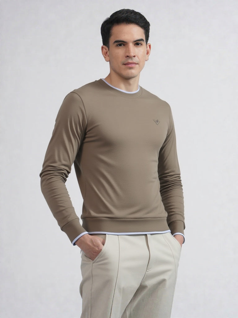 Albion Premium Men's Winter Casual Fawn Solid T-Shirt