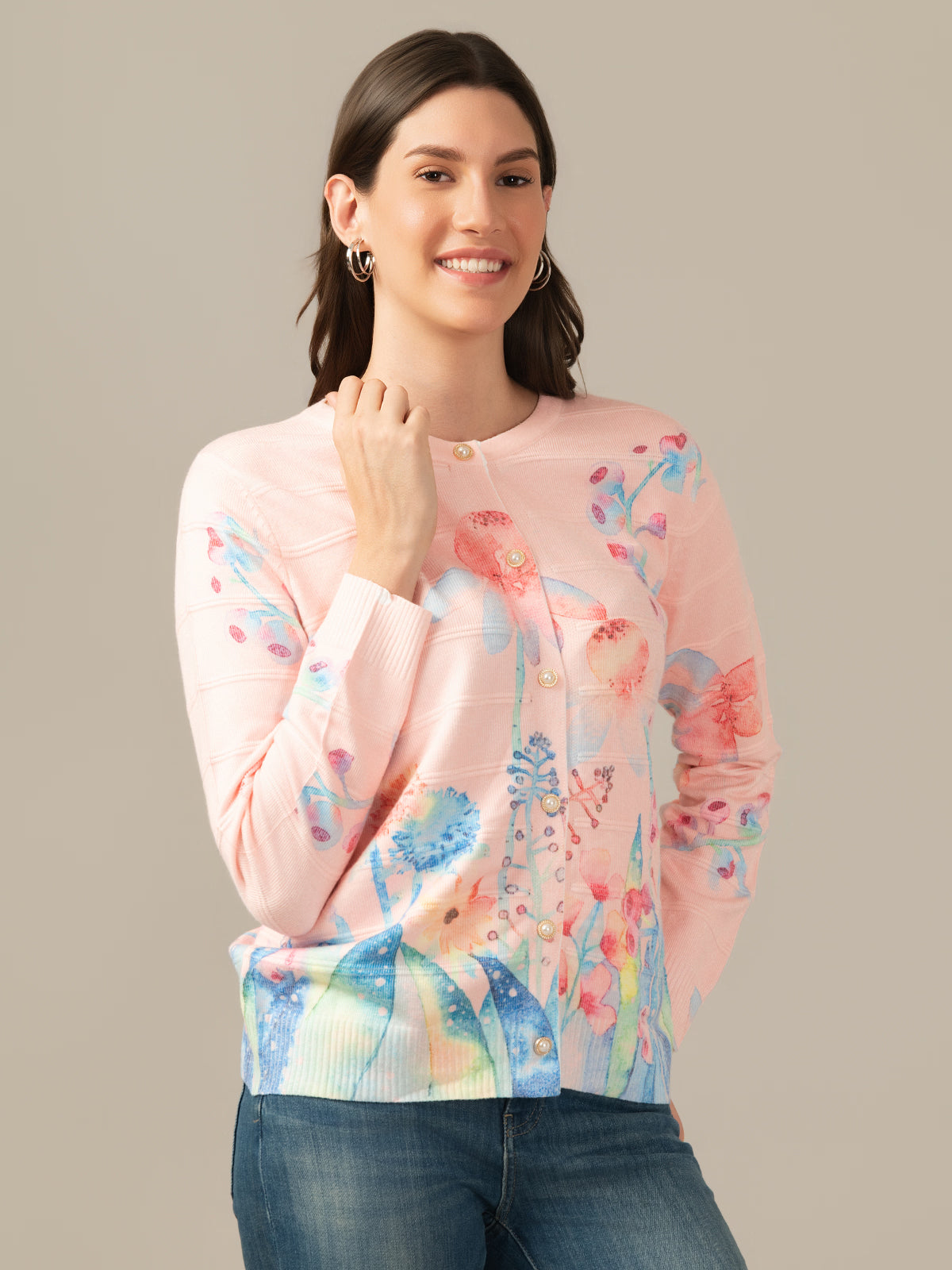 Albion Women Woolen Cardigan for Winter | Cozy Soft Knitwear  off peach
