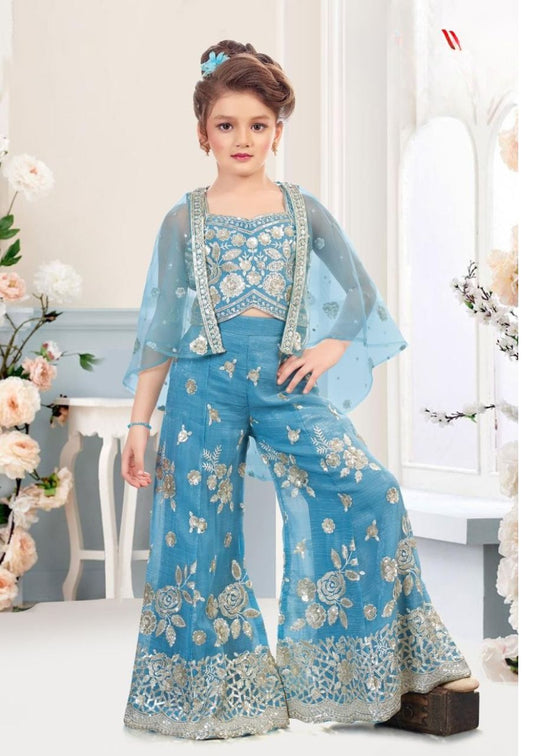 Albion Girls Embroidered Ethnic Co-Ord Set with Cape