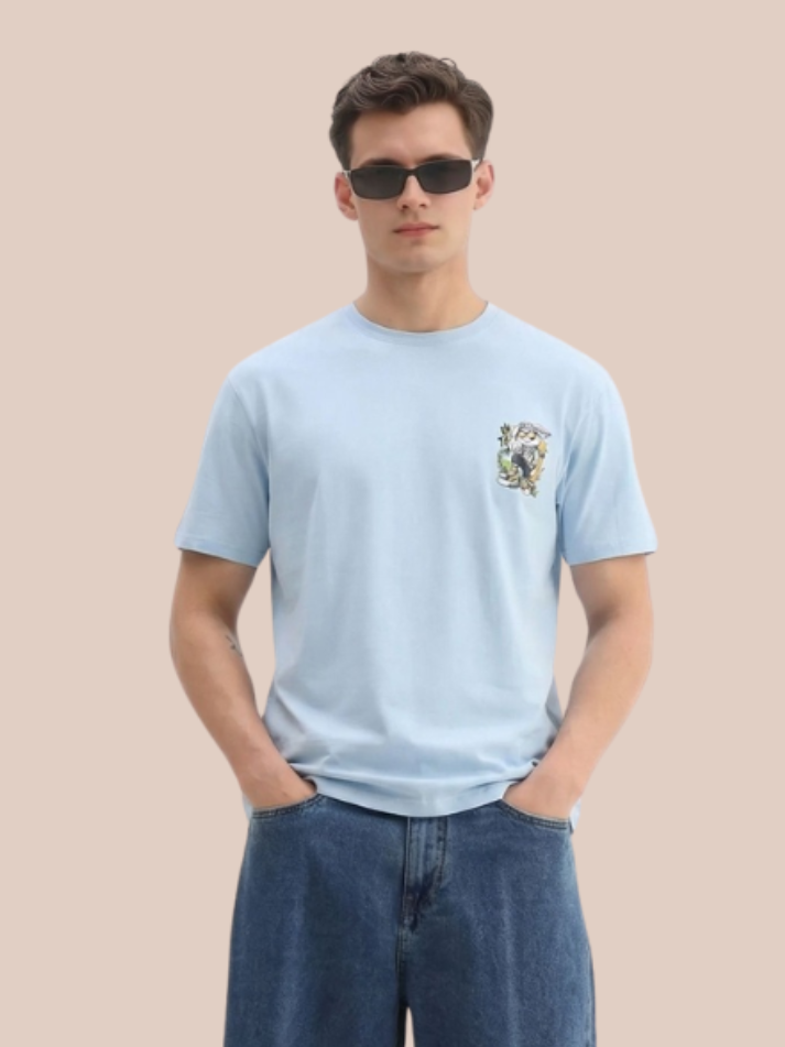 Albion Men’s Premium Graphic Print Casual T-Shirt – Stylish Light Blue Streetwear Tee