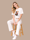 Albion White Graphic Co-Ord Set for Women | Casual T-Shirt & Track Pant Set | Stylish Daily Wear Outfit