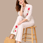 Albion Cream Embroidered Co-Ord Set for Women | Floral Shirt & Wide Leg Pant Set | Premium Elegant Outfit