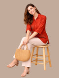 Albion Rust Embroidered Shirt & Pant Co-Ord Set for Women | Premium Loose Fit Stylish Outfit