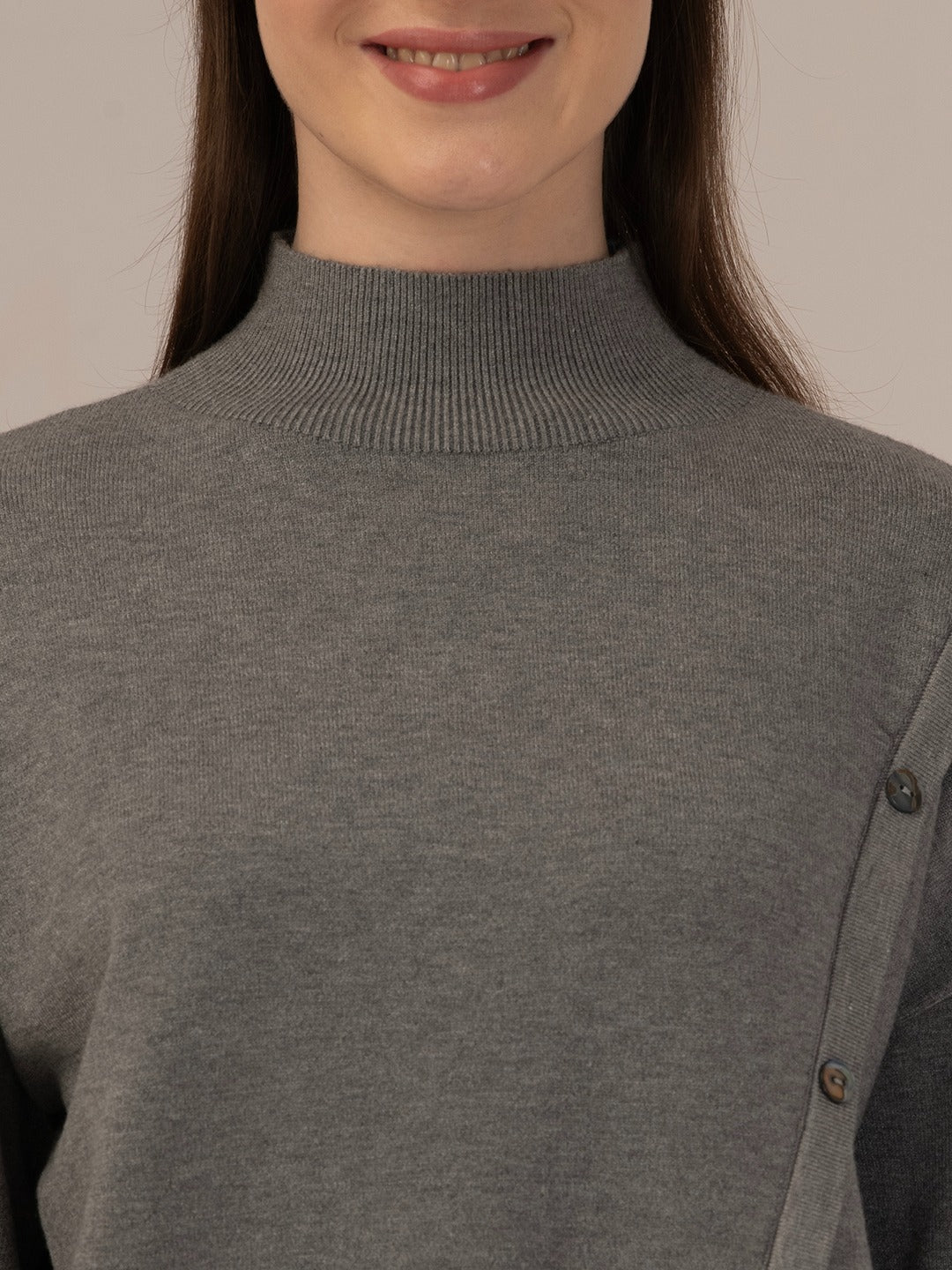 ALBION Women’s Designer Woolen Top – Elegant Look, Ultimate Warmth-GREY
