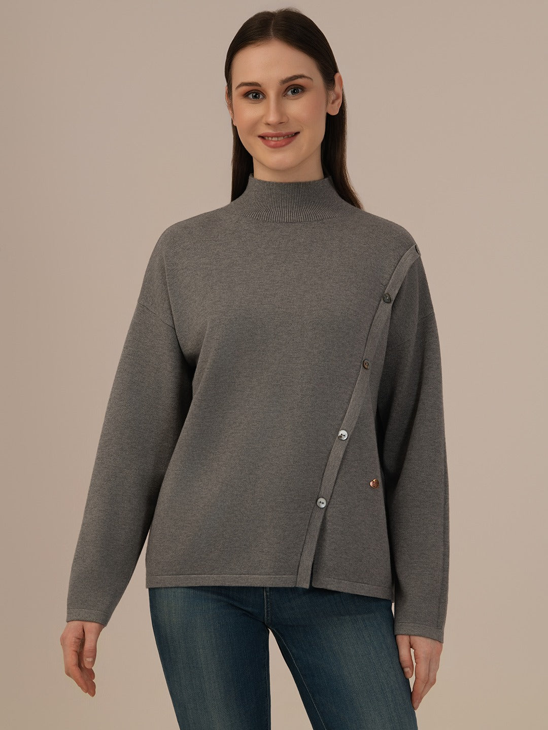 ALBION Women’s Designer Woolen Top – Elegant Look, Ultimate Warmth-GREY