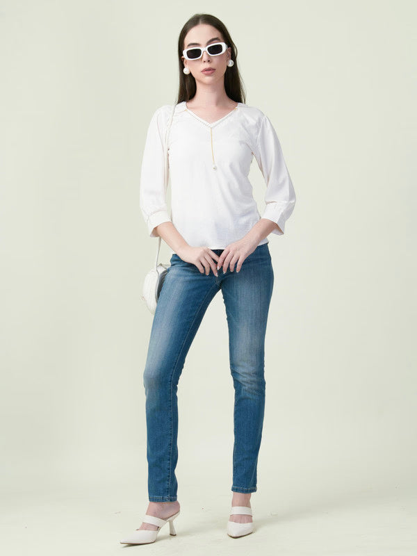 Albion Premium Ladies Oil Cream Top Elegant Casual Top for Daily & Office Wear
