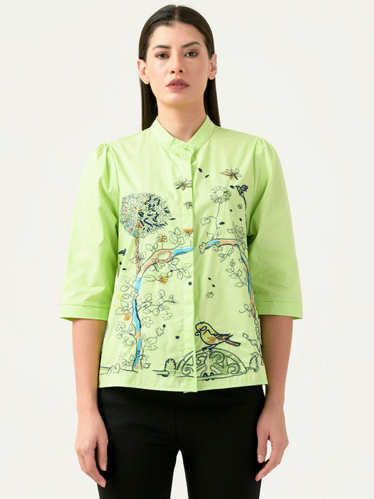 Albion Women Smart Premium P Green Blouson Top