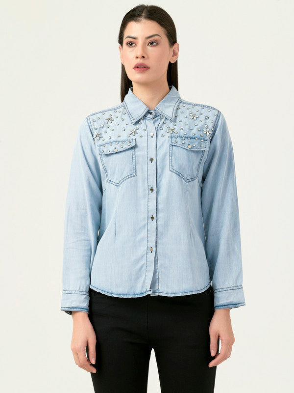 Albion Women Smart Premium L Blue Casual Shirt