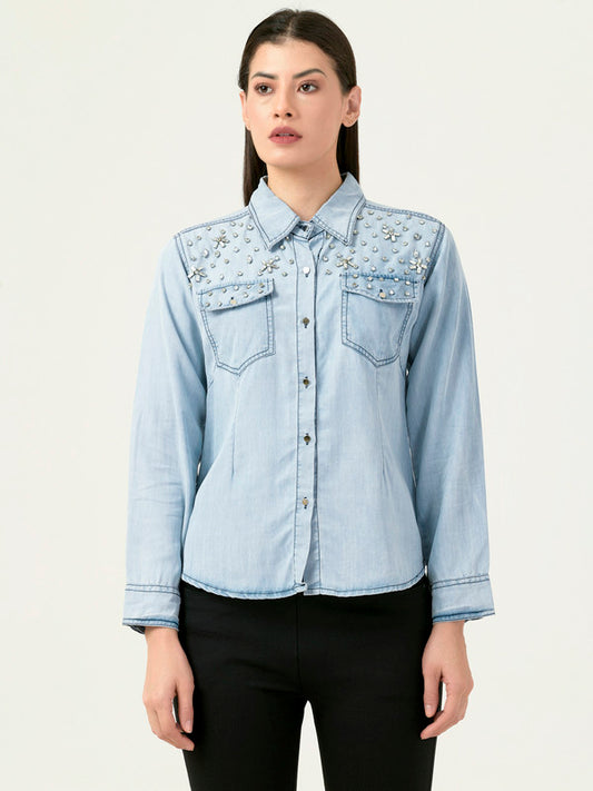 Albion Women Smart Premium L Blue Casual Shirt