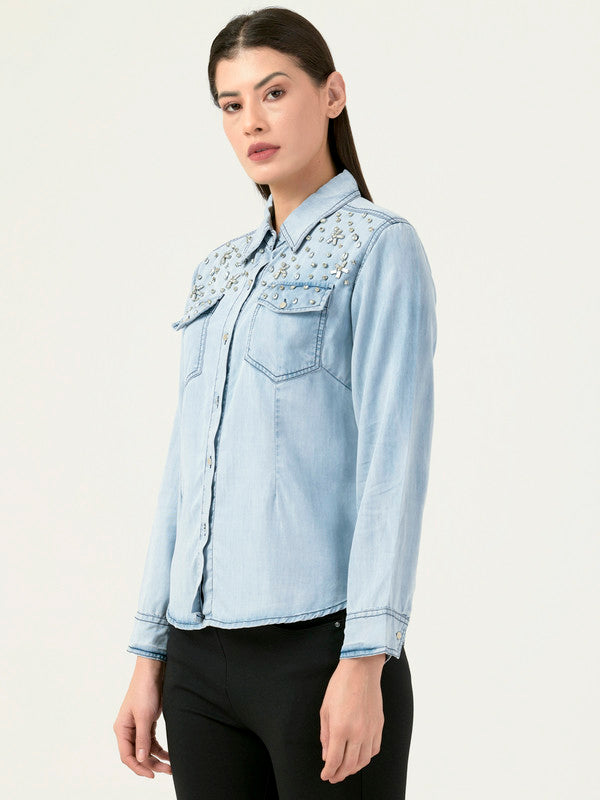 Albion Women Smart Premium L Blue Casual Shirt