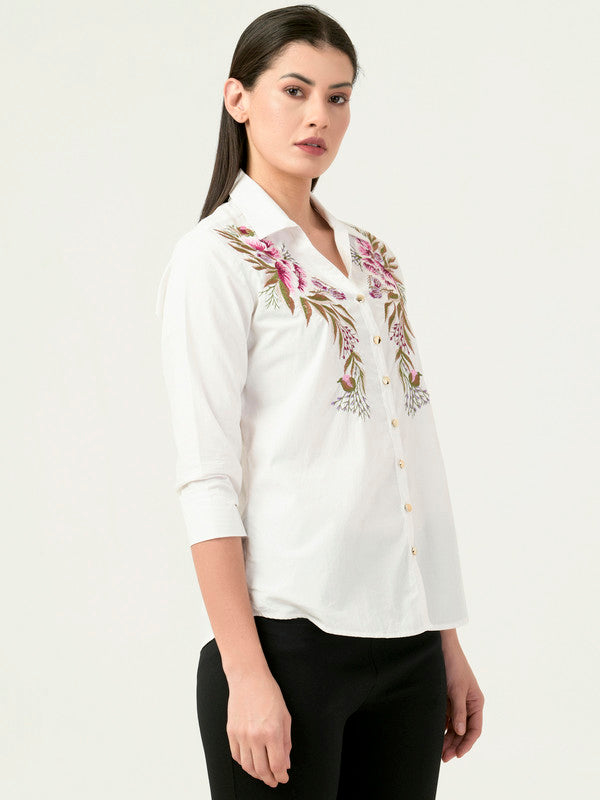 Albion Women Smart Premium Off White Casual Shirt