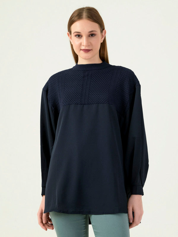 Albion Women Smart Premium Navy Blouson Top