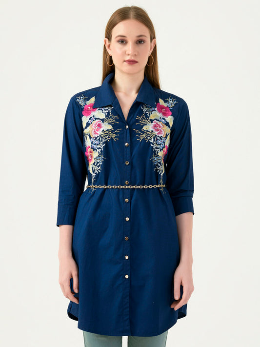 Albion Women Smart Premium Navy Blouson Top