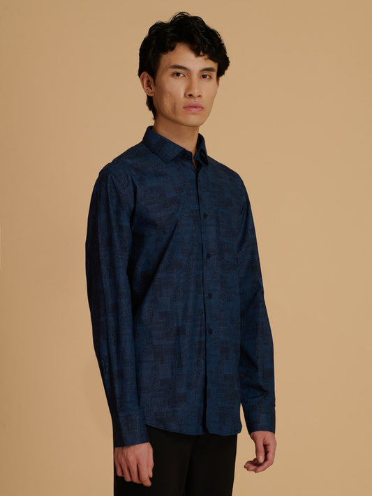 Albion Premium Men Blue Print Shirt Fs