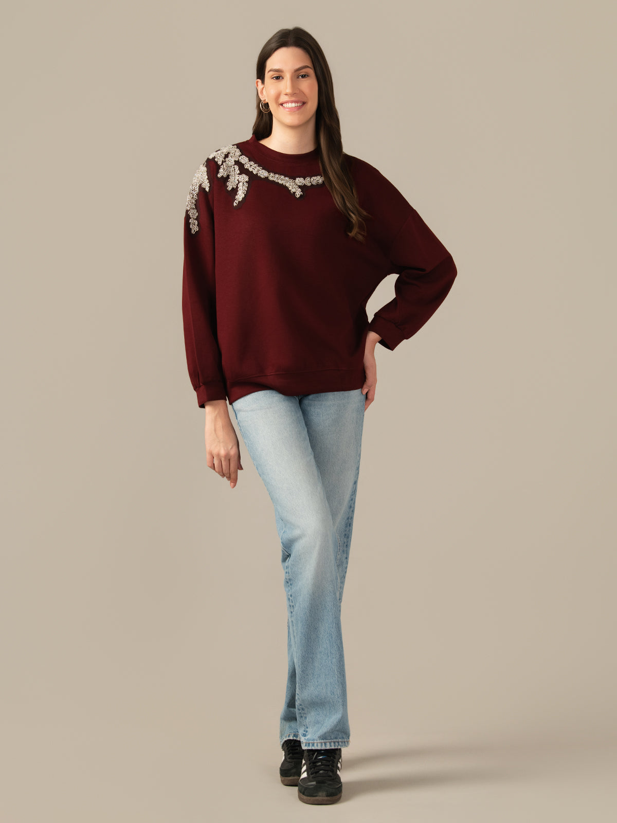 Albion Women’s Oversized Chunky Knit Sweater – Cozy Fall & Winter Style Maroon