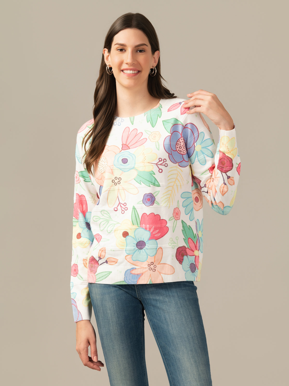 Women’s Wool Knit Sweatshirt – Everyday Comfort Firozi