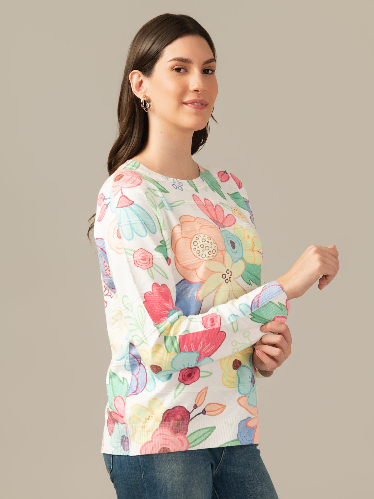 Women’s Wool Knit Sweatshirt – Everyday Comfort Firozi