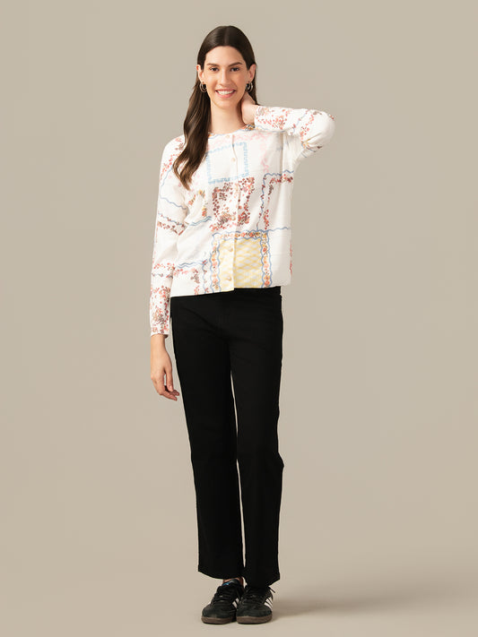 WOMEN STYLISH CARDIGAN WHITE TOP