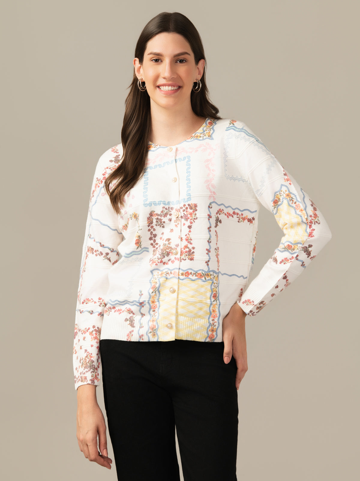 WOMEN STYLISH CARDIGAN WHITE TOP