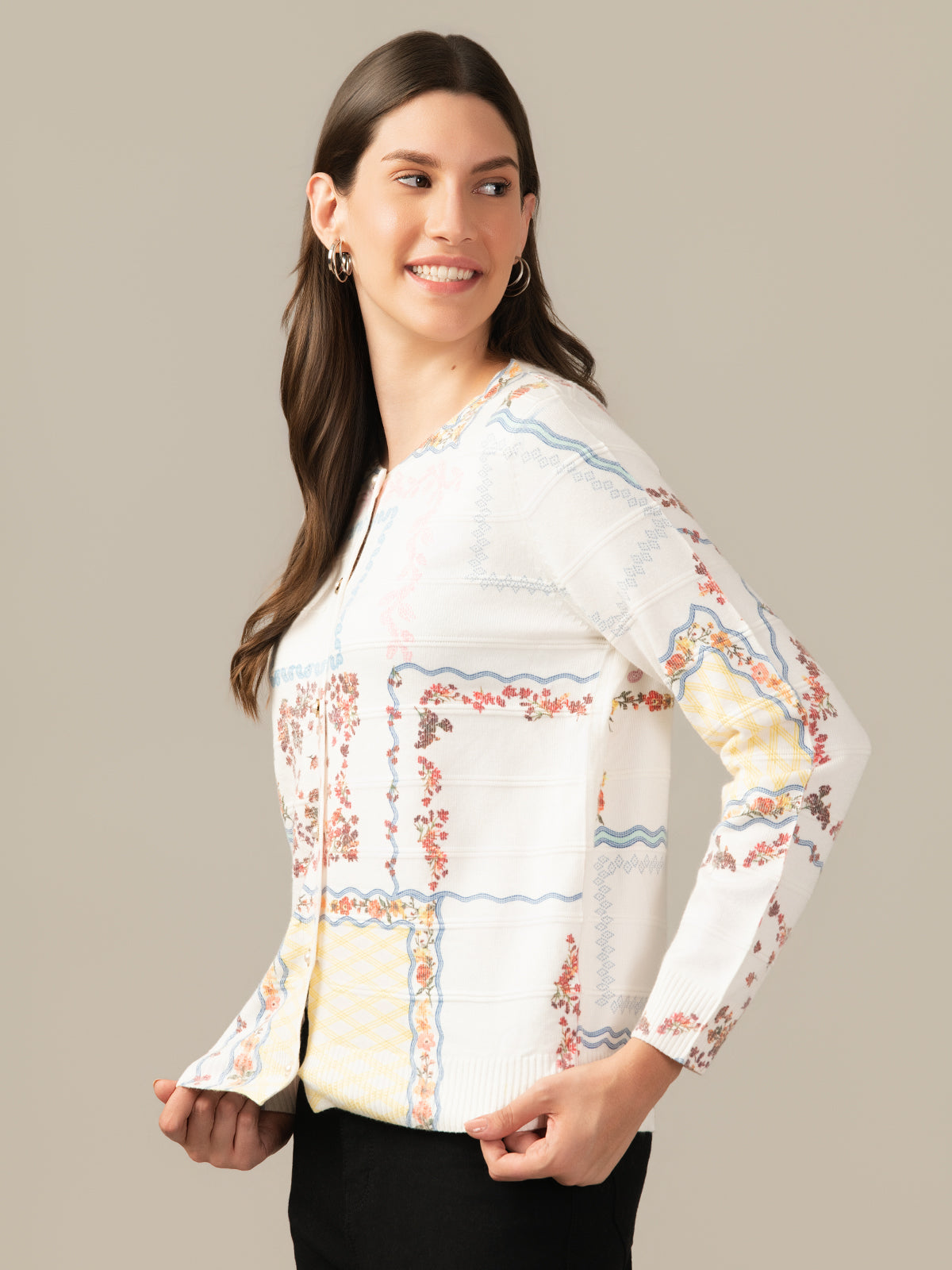 WOMEN STYLISH CARDIGAN WHITE TOP
