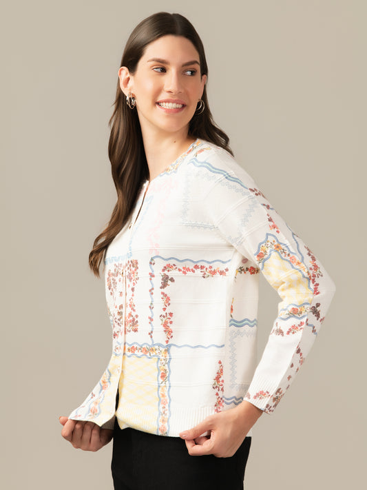 WOMEN STYLISH CARDIGAN WHITE TOP