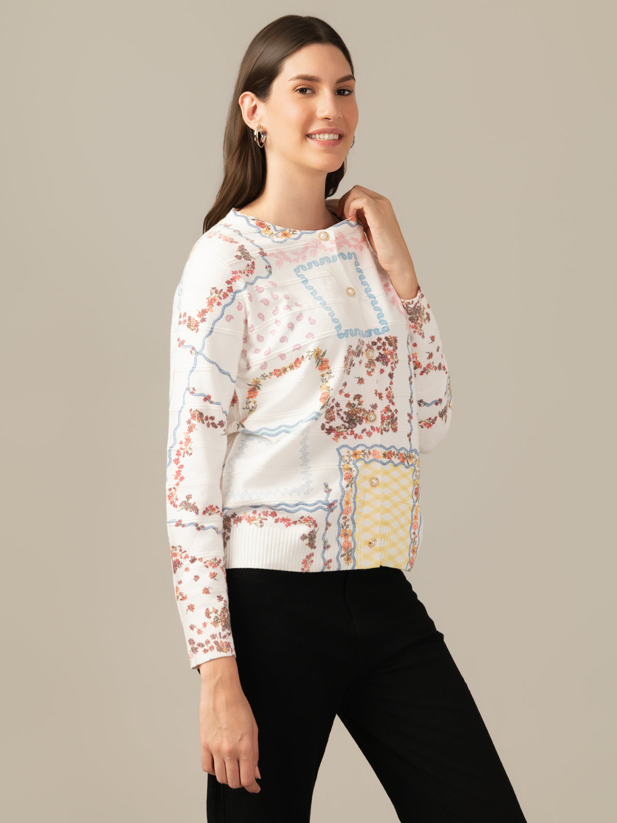 WOMEN STYLISH CARDIGAN WHITE TOP