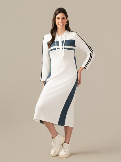 Muskan Albion Two-Tone Long Sleeve Hoodie Dress White