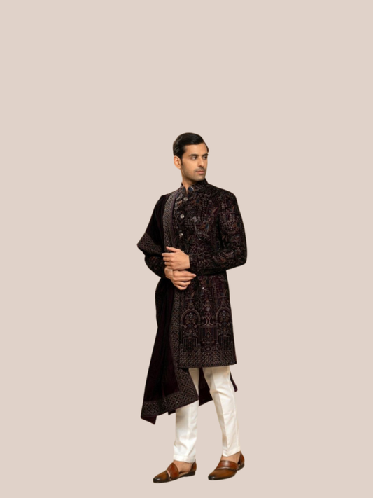 ALBION Men’s Ethnic Indo Western Suit – Classic Designer Wear-WINE