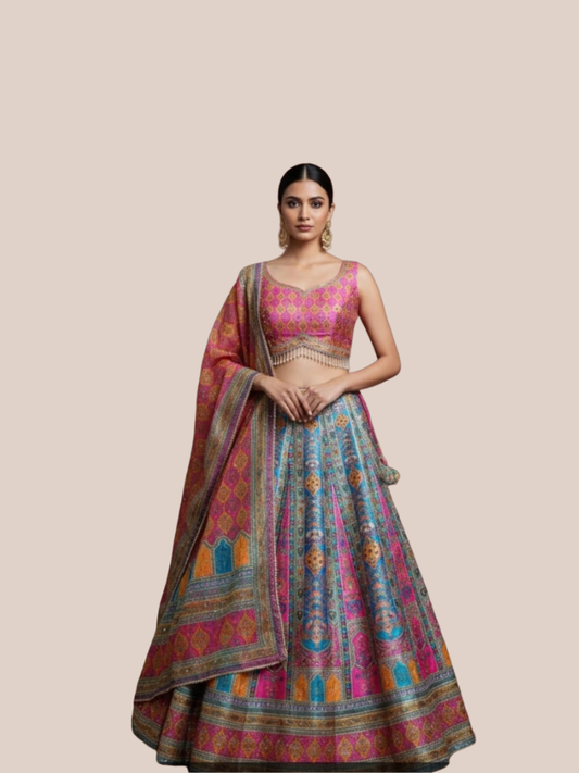 Albion Women’s Multicolor Printed Designer Party & Festive Wear Lehenga Set with Dupatta