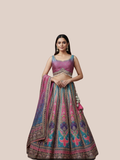 Albion Women’s Pink Teal Multicolor Printed Designer Party & Festive Wear Lehenga Set with Dupatta